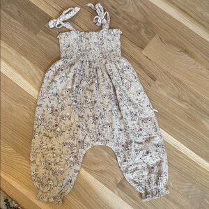 Rylee + Cru Cream and Brown Floral Jumpsuit